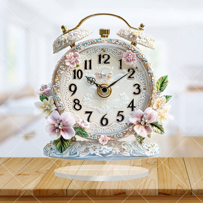 GlamTime Horloge - Luxe Acrylique Fleurs Réveil avec Pierres Précieuses