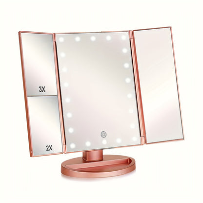 FlawlessGlow - Miroir de maquillage pliable en tri avec éclairage LED