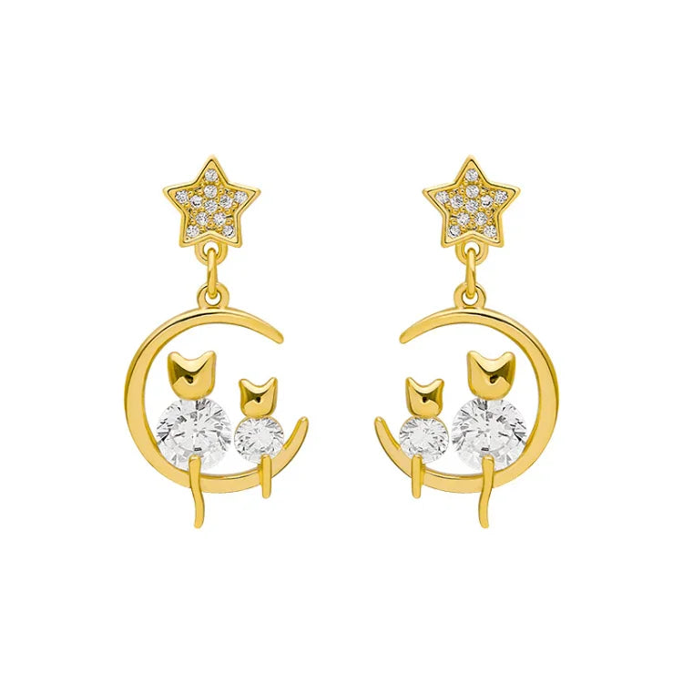 Boucles d'oreilles en or élégantes avec zirconia étincelants - Glamour féline