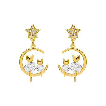 Boucles d'oreilles en or élégantes avec zirconia étincelants - Glamour féline