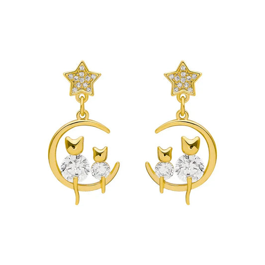 Boucles d'oreilles en or élégantes avec zirconia étincelants - Glamour féline