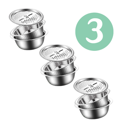 Ensemble de Bassins Multifonctionnels 3-en-1 en Acier Inoxydable Allemand