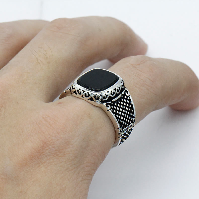 Bague élégante en onyx noir et argent pour l'homme moderne - Max