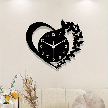 Horloge murale en acrylique en forme de cœur Floroux - Design sans cadre pour le salon, la chambre à coucher et le bureau