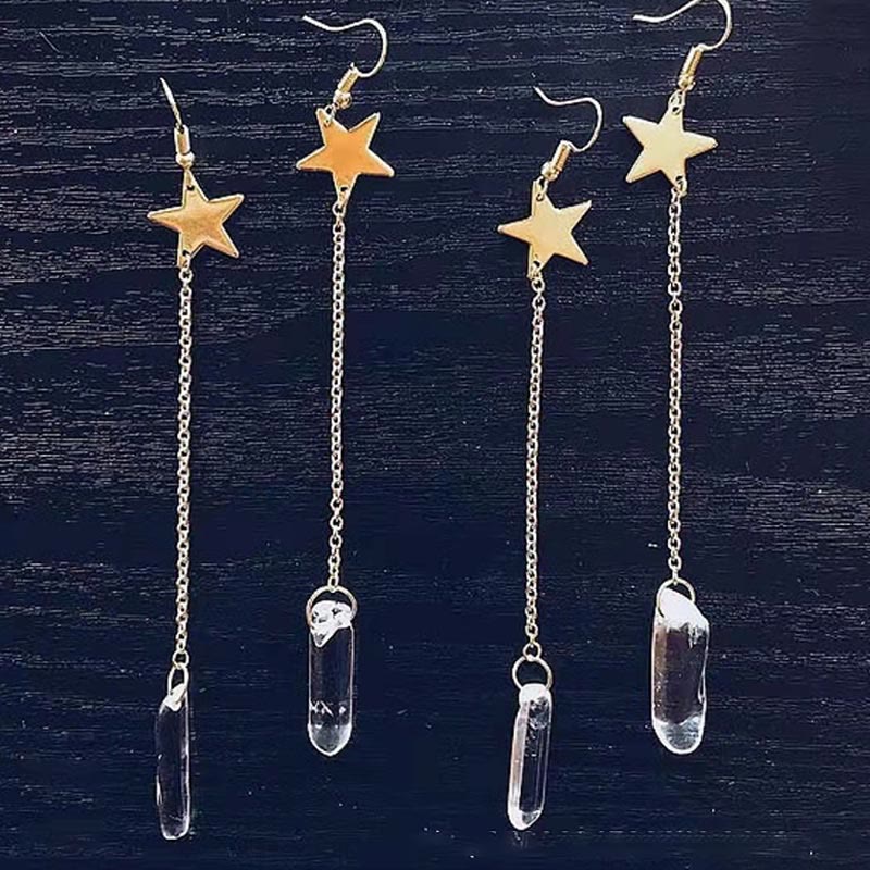 Belles Boucles d'Oreilles en Cristal Naturel avec Lune et Étoiles - Elara