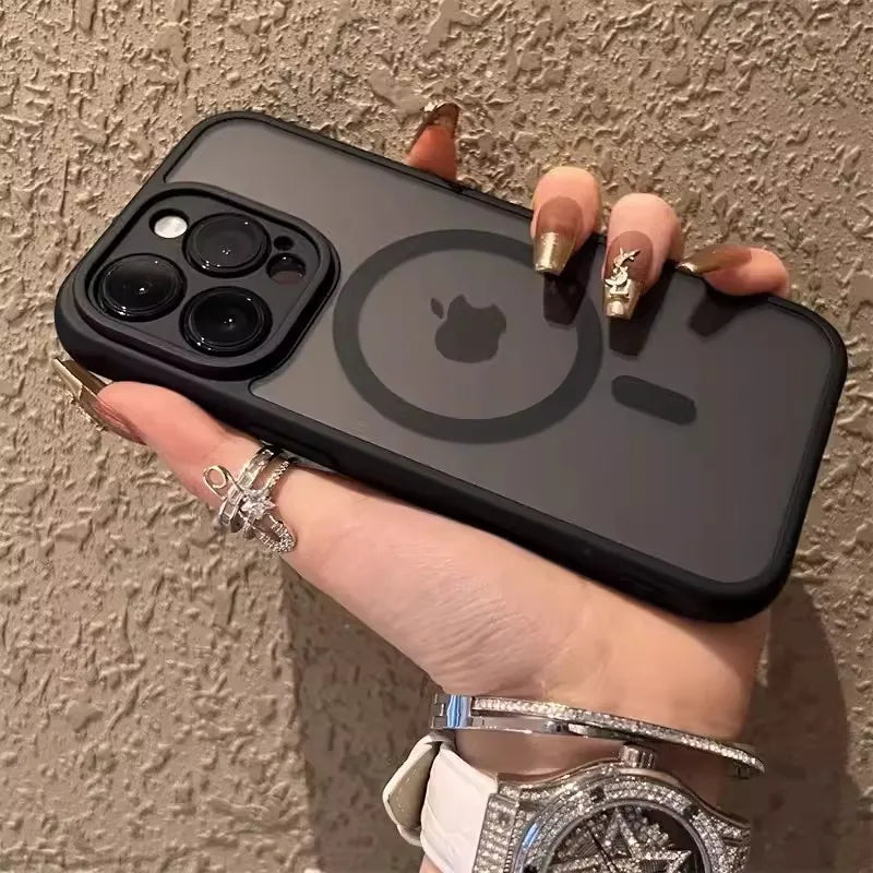 Étui opaque mat MagSafe de luxe pour iPhone 14 13 12 11 15 Pro Max avec protection en silicone pour charge sans fil