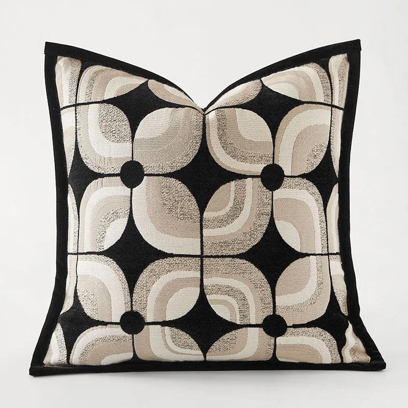 Coussin noir kaki beige motif géométrique │ Housse de coussin décoratif moderne nordique