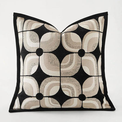 Coussin noir kaki beige motif géométrique │ Housse de coussin décoratif moderne nordique