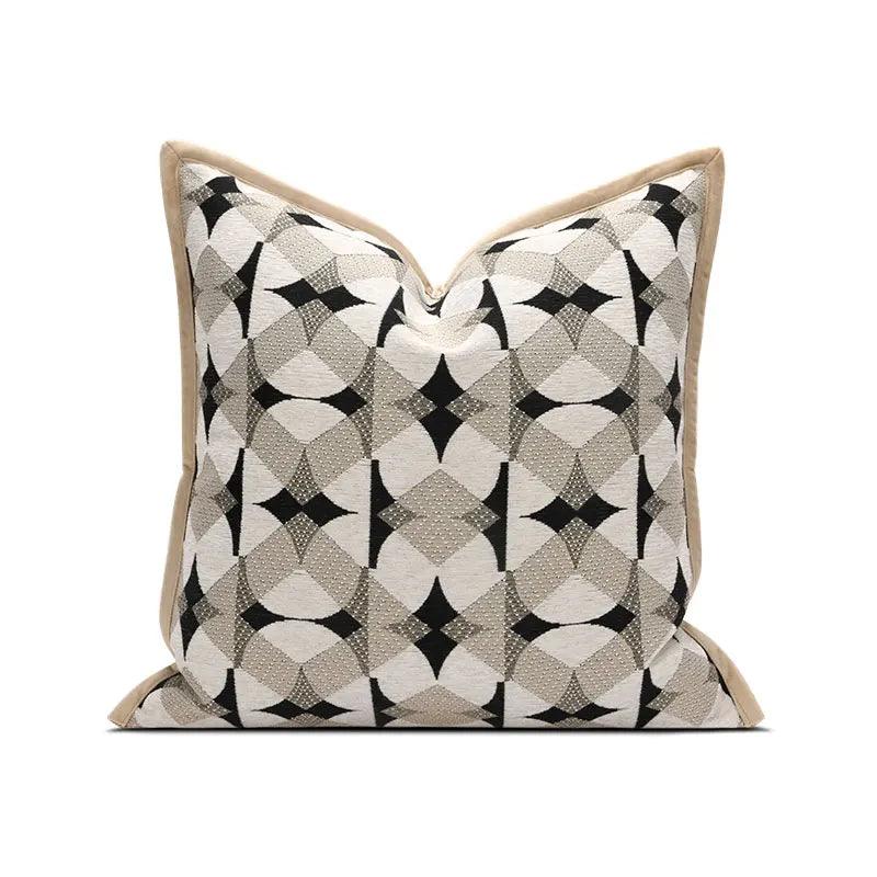 Coussin noir kaki beige motif géométrique │ Housse de coussin décoratif moderne nordique