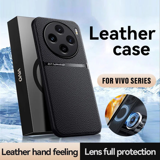 Coque de téléphone en cuir design de charge sans fil Magsafe de luxe pour VIVO X100 X90 X80 X70 X60 Pro S17 Y78 Plus coque arrière avec pare-chocs magnétique
