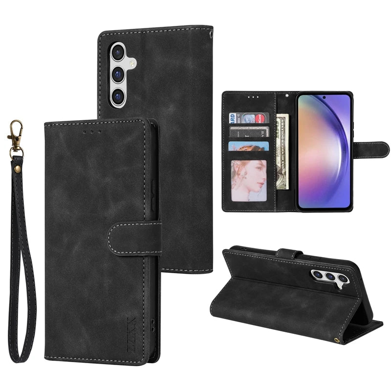 Étui de style porte-cartes en cuir de luxe avec support à rabat pour Samsung Galaxy A03 A04s A12 A13 A14 A23 A31 A32 A33 A34 A51 A52 A53 A54 A71 Coque