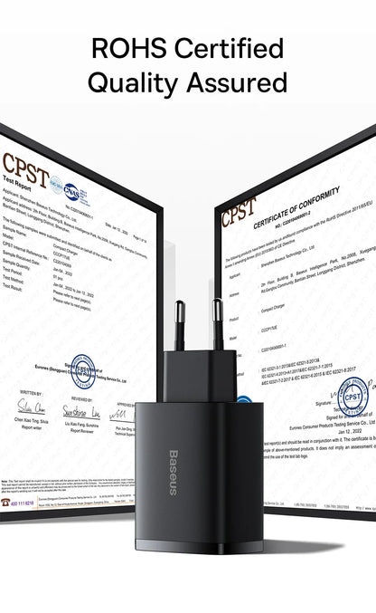 Baseus 17W 3-Port Chargeur Rapide - Prise USB A Power Delivery PD pour Téléphone