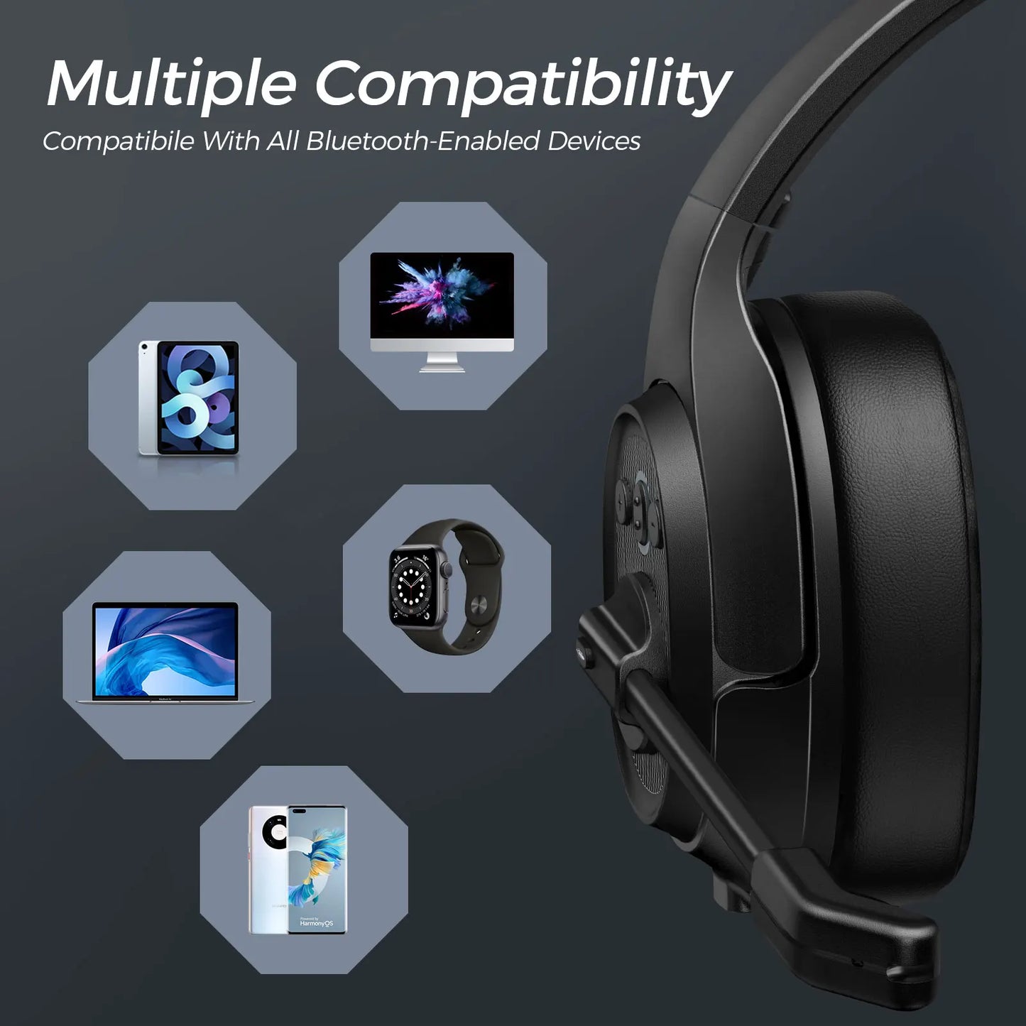 EKSA H1 Casque Gaming Bluetooth 5.0 Sans Fil Avec Micro - TWS Annulation de Bruit HiFi Stéréo Dynamique