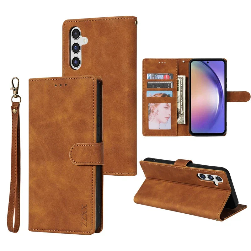 Étui de style porte-cartes en cuir de luxe avec support à rabat pour Samsung Galaxy A03 A04s A12 A13 A14 A23 A31 A32 A33 A34 A51 A52 A53 A54 A71 Coque