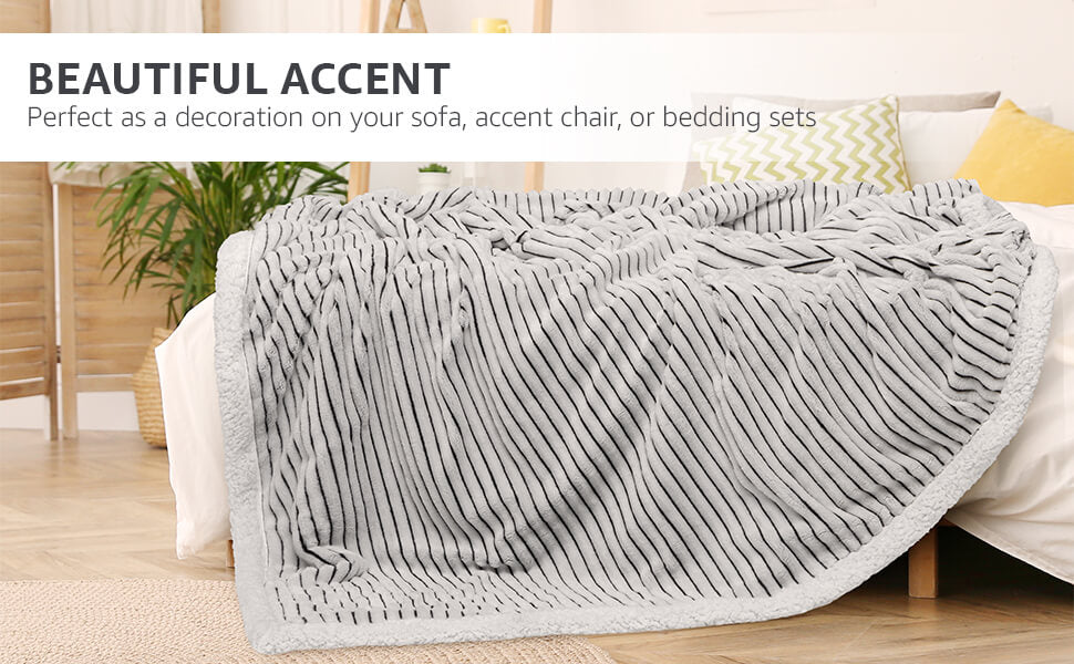 Couverture jetable, super douce, pelucheuse, chaude, à rayures, pour canapé, sofa, lit
