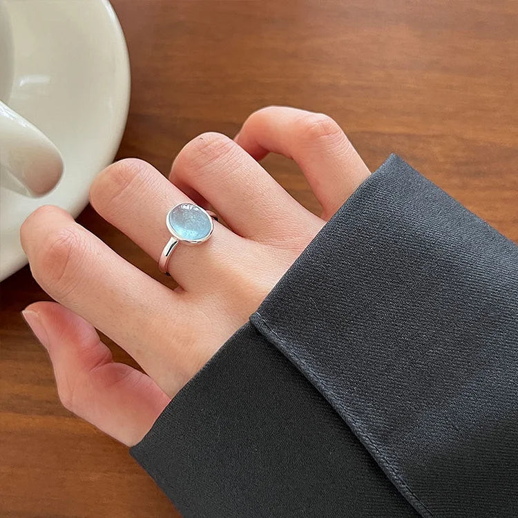Bague Argent Élegante Nerida avec Pierre Précieuse Aquamarine