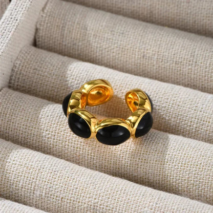 Celina - Bague en Onyx Plaqué Or Élégante