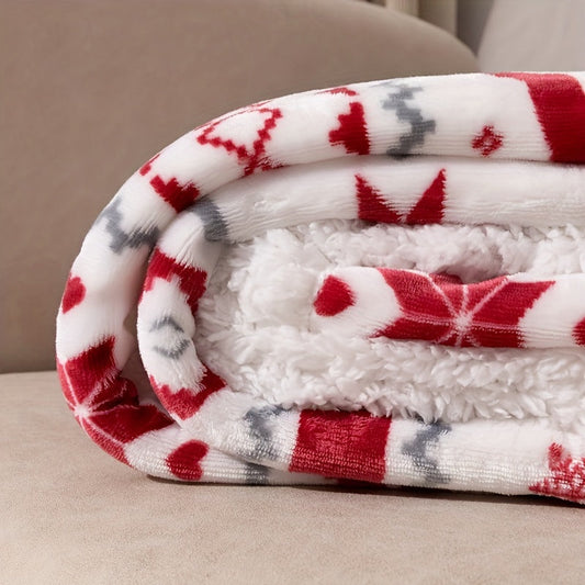 Couverture Sherpa de Noël - Douce couverture en polaire peluche avec motif de rennes et flocons de neige