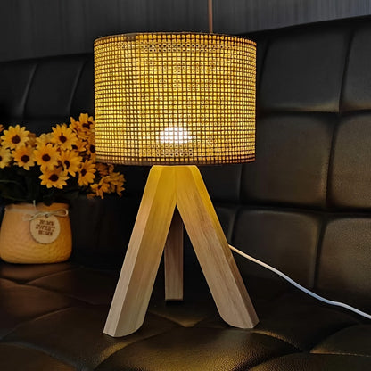 DecoGlow Lampe - Lampe de table en bois avec chargeur USB