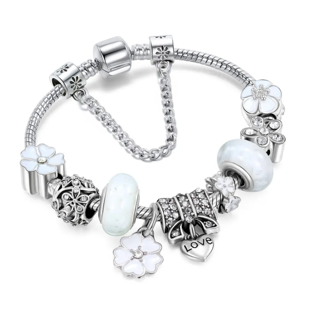 CharmBracelet 925 - Bracelet en Argent Élégant avec Fleurs