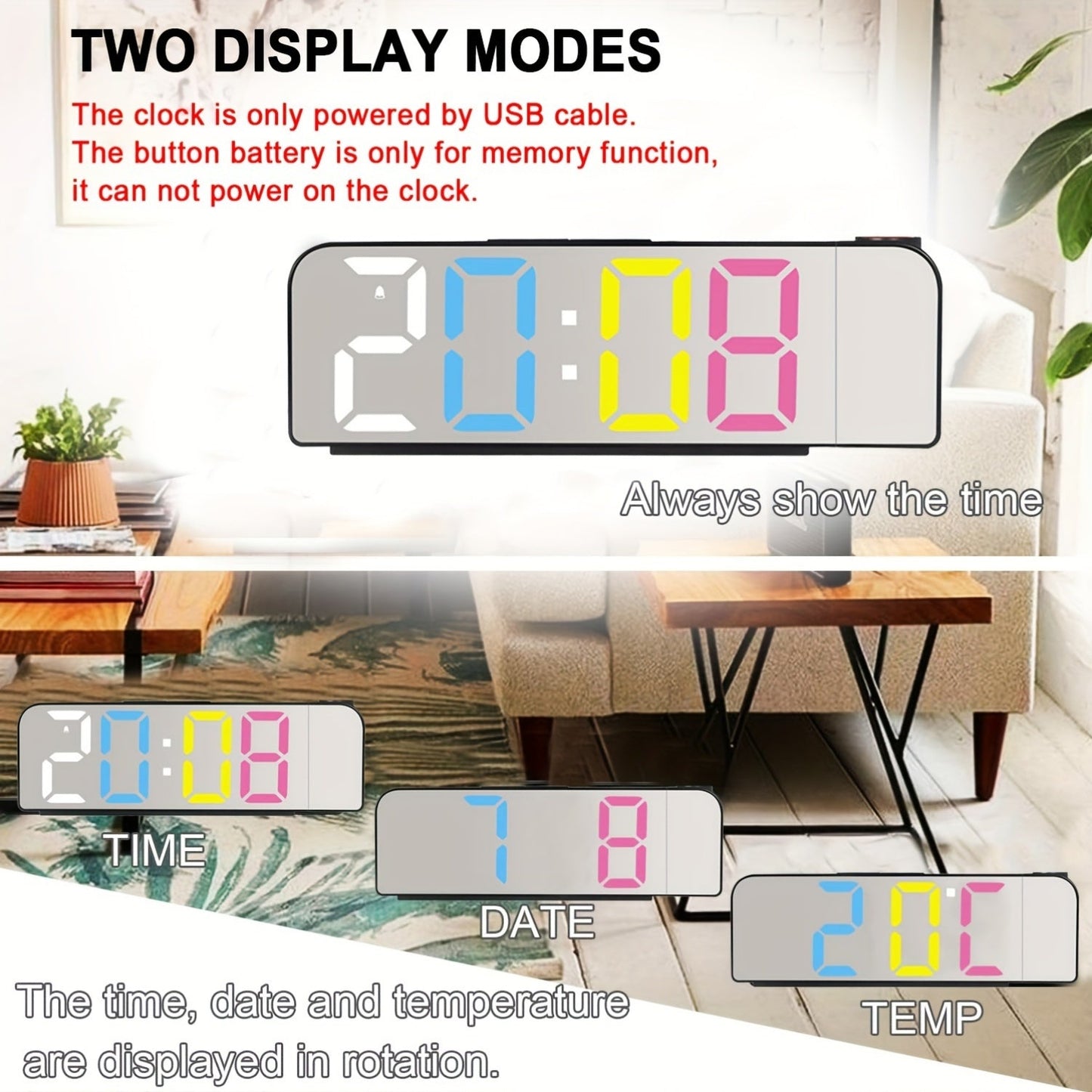 ProjectTime – Réveil LED numérique élégant avec miroir