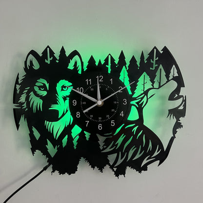 Horloge murale Floroux en vinyle Wolf - Horloge silencieuse pour la décoration du salon et de la chambre