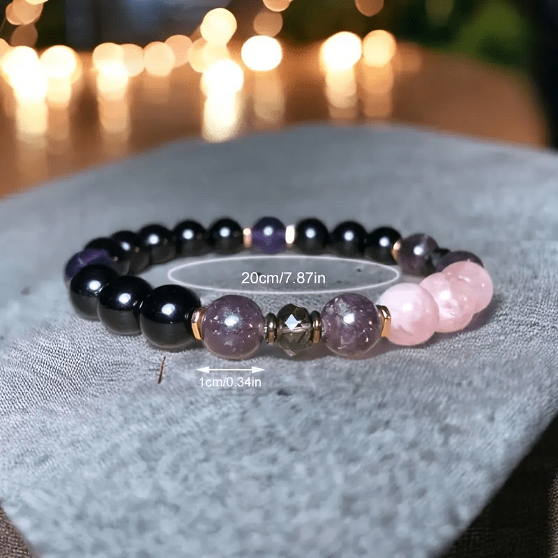 Bracelet en perles d'Aurora 8mm en quartz rose, obsidienne et améthyste