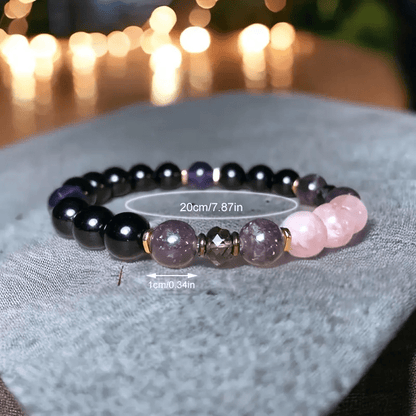 Bracelet en perles d'Aurora 8mm en quartz rose, obsidienne et améthyste