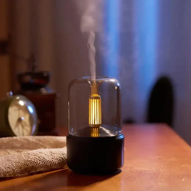 AromaGlow – Lampe diffuseur élégante avec lumière de bougie