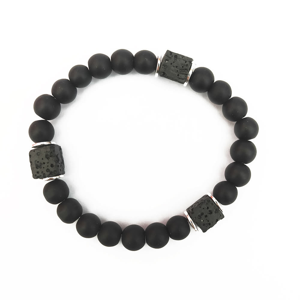 Aurelia Noir Onyx et Pierre de Lave Cube Bracelet d'Équilibre