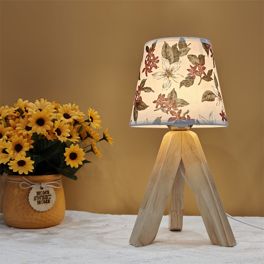 FloralGlow Lampe - Élégante lampe de table LED avec bois