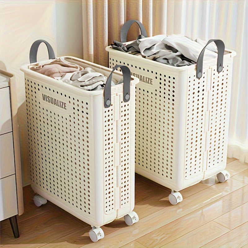 Panier à linge en plastique pliable avec roues