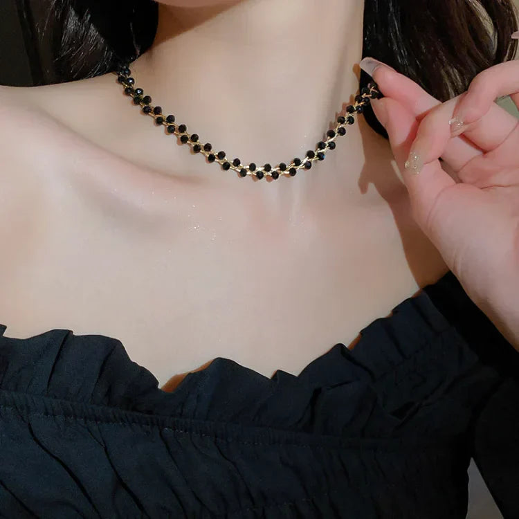 Collier Double Élégant avec Cristaux et Perles - Amira