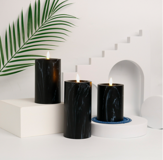 Floroux Set de bougies LED | Set de 3 | Design en marbre | Sans fil | Ambiance | Décoratif