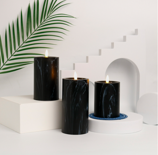 Floroux Set de bougies LED | Set de 3 | Design en marbre | Sans fil | Ambiance | Décoratif