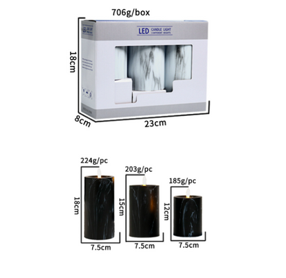 Floroux Set de bougies LED | Set de 3 | Design en marbre | Sans fil | Ambiance | Décoratif