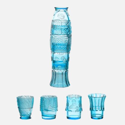 Ensemble de tasses en verre empilables avec poisson koi