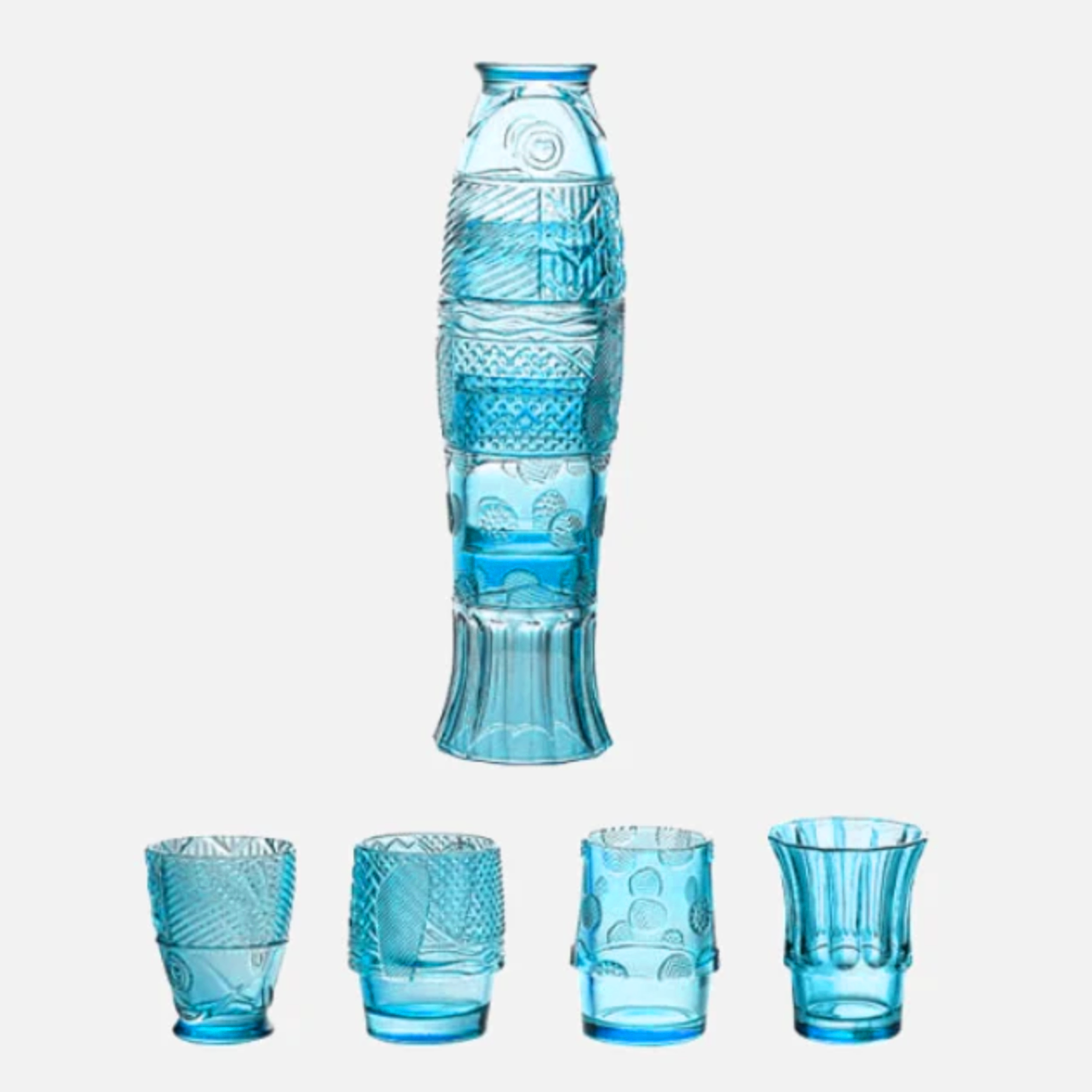 Ensemble de tasses en verre empilables avec poisson koi
