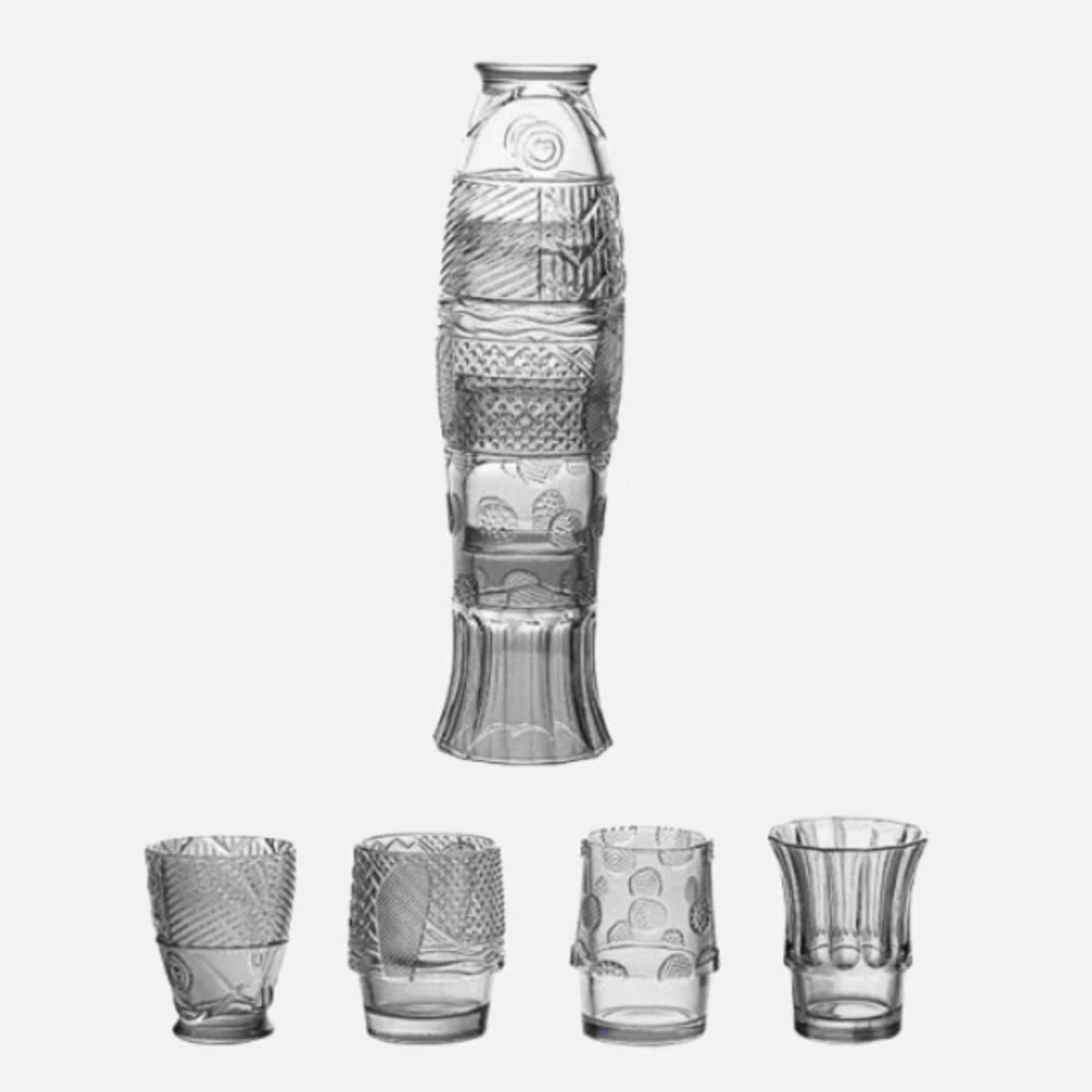 Ensemble de tasses en verre empilables avec poisson koi