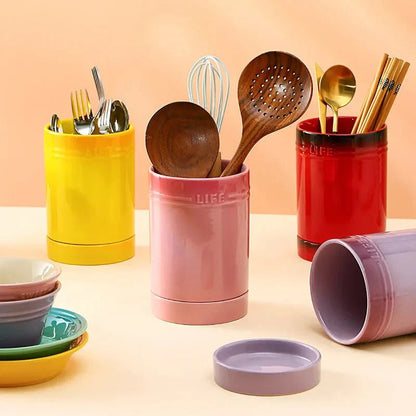 Organisateur d'ustensiles de cuisine coloré en céramique