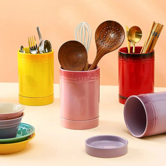 Organisateur d'ustensiles de cuisine coloré en céramique