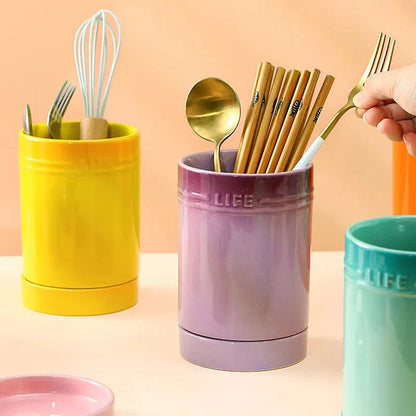 Organisateur d'ustensiles de cuisine coloré en céramique