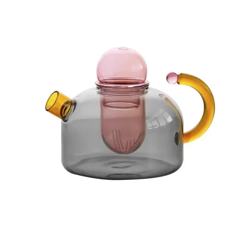 Ensemble de bouilloire et de tasses transparentes en couleur contrastante