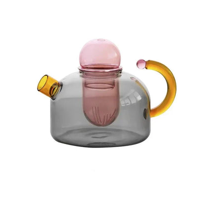 Ensemble de bouilloire et de tasses transparentes en couleur contrastante