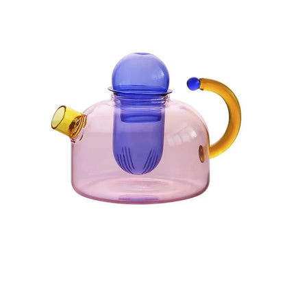 Ensemble de bouilloire et de tasses transparentes en couleur contrastante