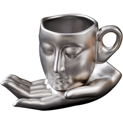 Ensemble de tasses à café avec forme de visage minimaliste