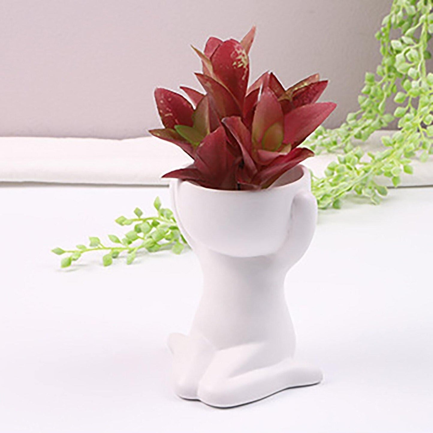 Floroux céramique pot à succulentes | Décor figurine ludique | Pot de fleurs fait main pour la maison
