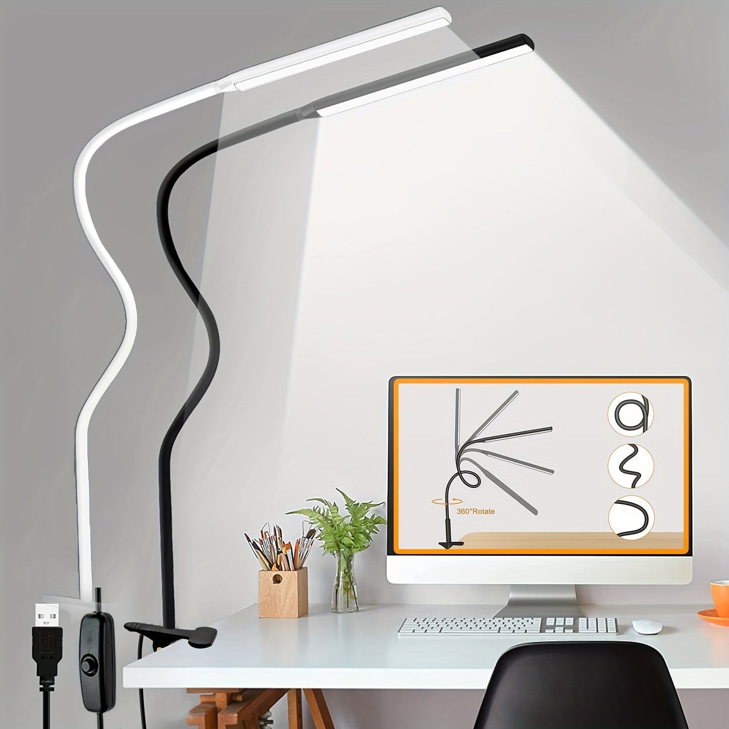 FlexiGlow - Lampe de bureau LED ajustable avec pince