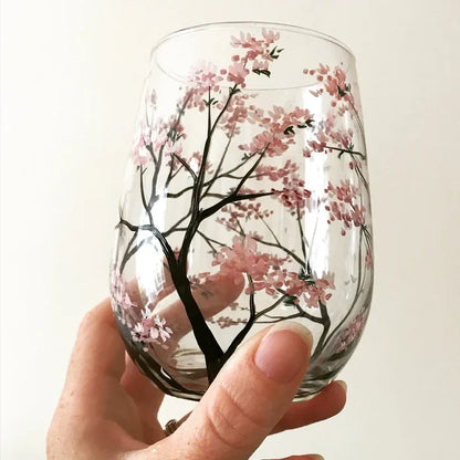 Floroux - Verres à vin arbre quatre saisons en verre peint à la main