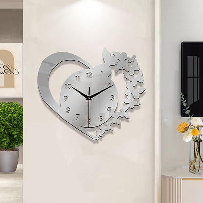 Horloge murale en acrylique en forme de cœur Floroux - Design sans cadre pour le salon, la chambre à coucher et le bureau